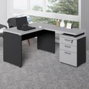 Ver imagem 1 de Mesa em L 1,20m com Gaveteiro 3 Gavetas Pés Painel F5 Office Cor:cinza Sagrado com Preto