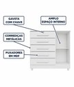 Ver imagem 5 de Cômoda Grande 5 Gavetas com Chave 1 Porta Repleta