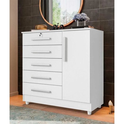 Cômoda Grande 5 Gavetas com Chave 1 Porta Repleta