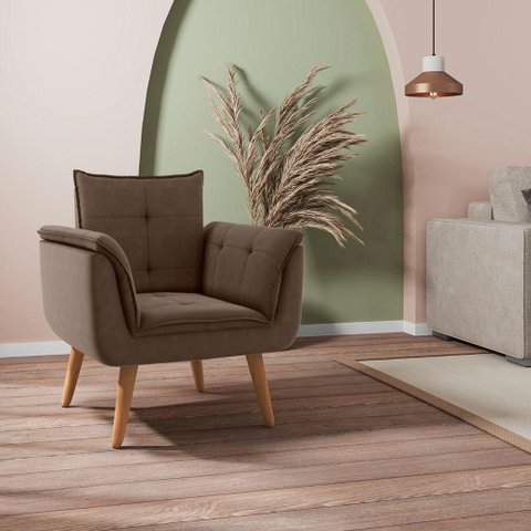 Poltrona Maya para Sala com Tecido Inca Marrom Framar 82cm