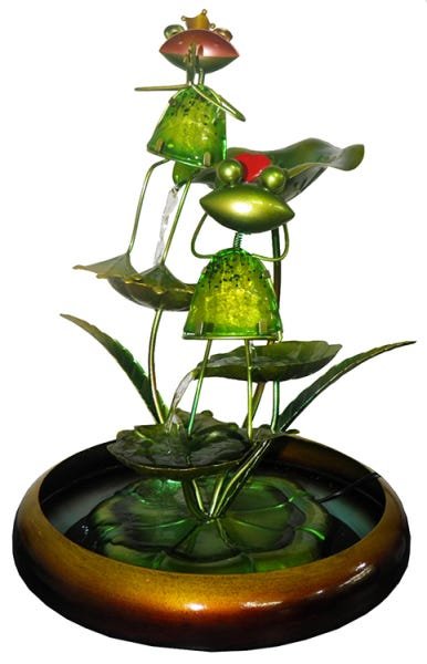 Fonte de Cascata com Água Decorativa Grande de Metal para Jardim Sapo com Coração e Coroa Dourada - 2