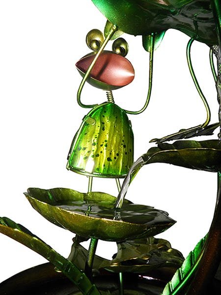 Fonte de Cascata com Água Decorativa Grande de Metal para Jardim Sapo com Coração e Coroa Dourada - 3