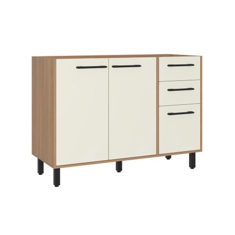Balcão Gabinete para Pia 120 cm 3 Portas 2 Gavetas Granada Off White Casamia