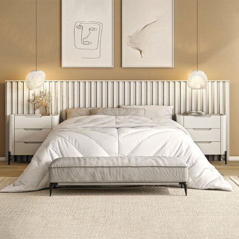 Conjunto Cabeceira Queen com 2 Mesas de Cabeceira 320cm Cor:luna com Preto