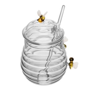 Açucareiro de Vidro Canelado C/colher Lovely Bee Transparente Lyor