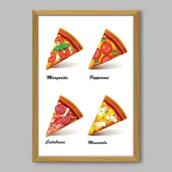 Quadro Cozinha Pizzas Tradicionais - 60x40cm - Moldura Caixa Madeira - 1