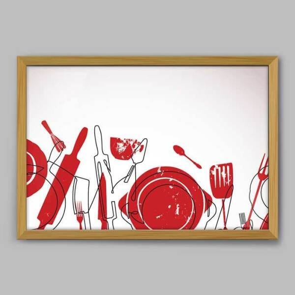 Quadro Cozinha Kit Culinário - 90x60cm - Moldura Caixa Madeira - 1