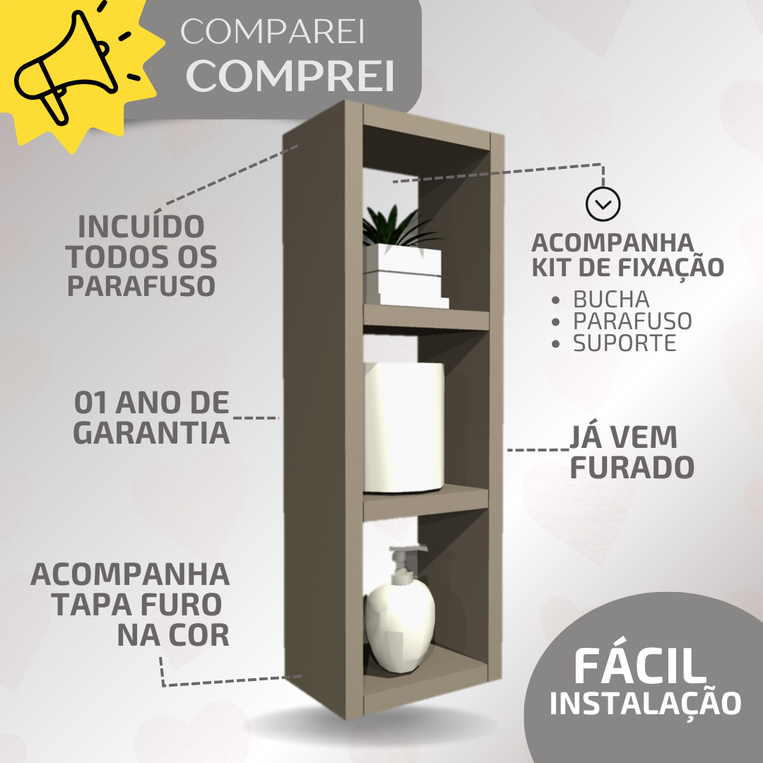 Nicho Decorativo Minimalista Funcional Mdf Banheiro Branco - 4