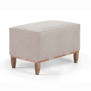 Puff Decorativo Retangular Pé em Madeira - Suede Nude