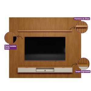 Painel Ripado Modular para Tv até 75 Polegadas 1 Nicho 1 Prateleira 2 Portas