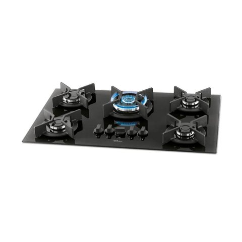 Fogão Cooktop Fischer 5q Gás Tripla Chama Infinity Mesa Vidro Preto