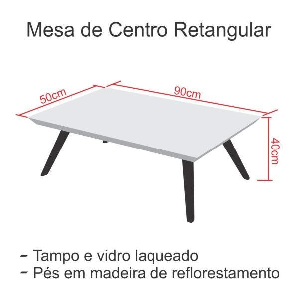 Mesa de Centro Retangular Laqueada com Vidro - Off White - 3