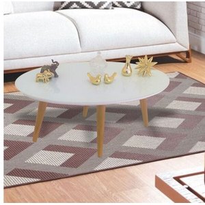 Mesa de Centro Oval laqueada com vidro - Branco - M