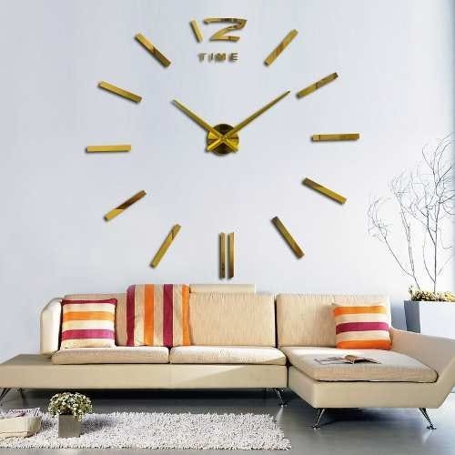 Relógio D Parede Grande 3d Sala Adesivo Decoração Tracinhos - Dourado - Tracinho Dourado - 1