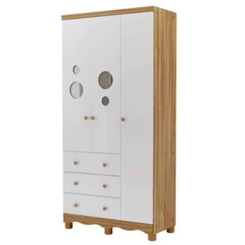 Guarda Roupa Infantil Peroba Bolinha 3 Portas Branco Amêndoa