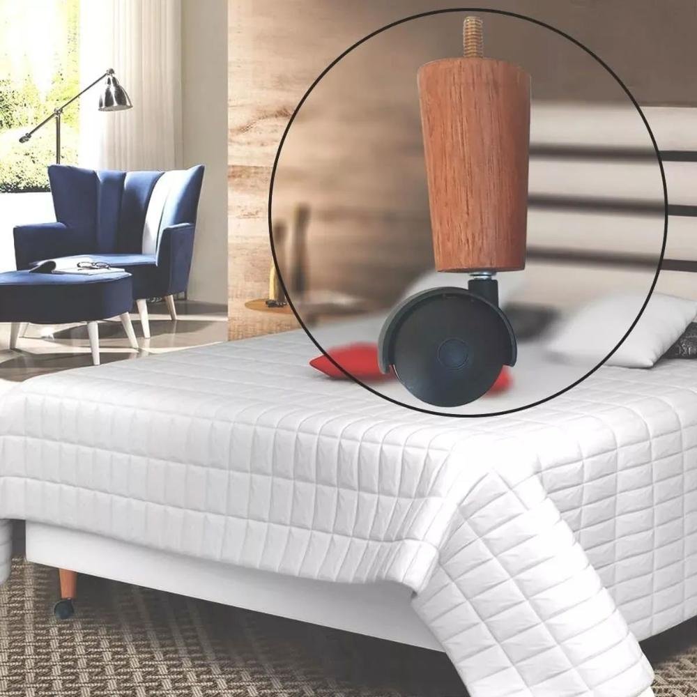 Conjunto 4 Pés para Cama Box Casal com Rodizio para Moveis Box Solteiro 13cm Dimader Mel - 2