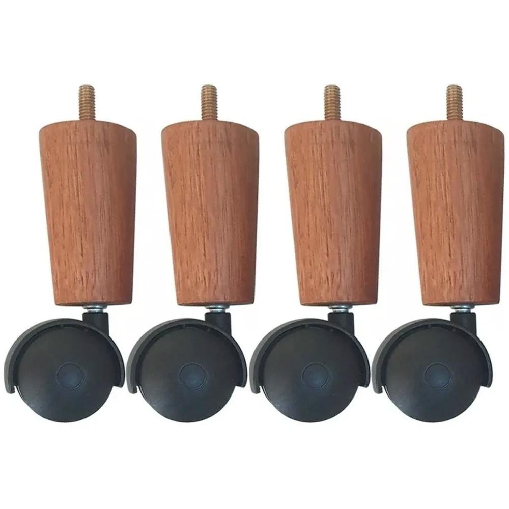 Conjunto 4 Pés para Cama Box Casal com Rodizio para Moveis Box Solteiro 13cm Dimader Mel - 1