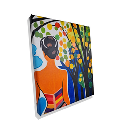 Mini Quadro Garota sob Árvore Colorida Pintado a Mão 30x25cm - 3