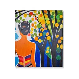 Mini Quadro Garota sob Árvore Colorida Pintado a Mão 30x25cm - 2