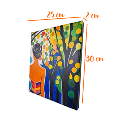 Mini Quadro Garota sob Árvore Colorida Pintado a Mão 30x25cm - 7