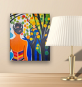 Ver imagem 1 de Mini Quadro Garota sob Árvore Colorida Pintado a Mão 30x25cm