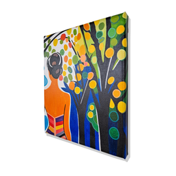 Mini Quadro Garota sob Árvore Colorida Pintado a Mão 30x25cm - 4