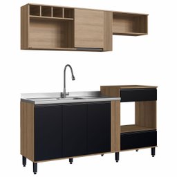 Cozinha Compacta 5 Portas 1 Gaveta Laura LA0010 Mel/Preto Touch Delmarco - 2