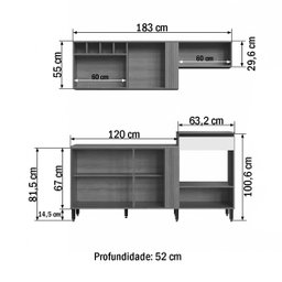 Cozinha Compacta 5 Portas 1 Gaveta Laura LA0010 Mel/Preto Touch Delmarco - 4