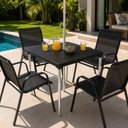 Ver imagem 6 de Mesa Aluminio Preta Desmontavel Grande Gourmet 70cm Suporte Porta Guarda Sol Mesinha Multiuso Varand