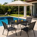 Ver imagem 4 de Mesa Aluminio Preta Desmontavel Grande Gourmet 70cm Suporte Porta Guarda Sol Mesinha Multiuso Varand
