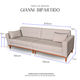 Sofá Gianni | Bipartido Acquablock & Base de Madeira | 270cm - Linhão Bege - 4