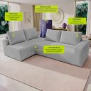 Ver imagem 3 de Sofá de Canto Modular Vibe Esquerdo 2,70m x 1,70m Xpand Tech Tecido Velourê Cinza Claro Cama Inbox