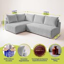 Ver imagem 2 de Sofá de Canto Modular Vibe Esquerdo 2,70m x 1,70m Xpand Tech Tecido Velourê Cinza Claro Cama Inbox