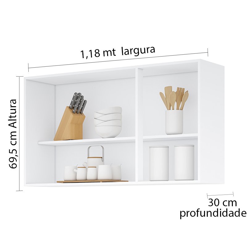 Balcão para Pia de 2,00 Mt Maceió e Aéreo Modulado 5 Portas Branco Puxador Aluminio - 6