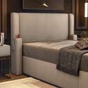 Ver imagem 2 de Cabeceira Estofada Duetto para Cama Box King 195cm com Porta Copo Linho Bege - Desk Design