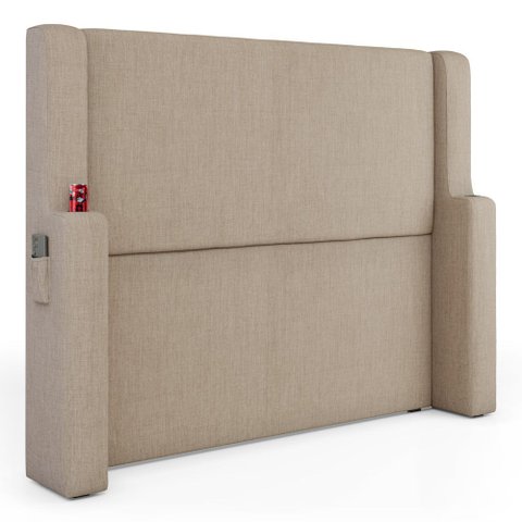 Cabeceira Estofada Duetto para Cama Box King 195cm com Porta Copo Linho Bege - Desk Design