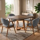 Ver imagem 1 de Conjunto de Jantar Isabela com Helen 4 Lugares Tampo MDF Freijó Linho Cinza 120cm Ideal Decor
