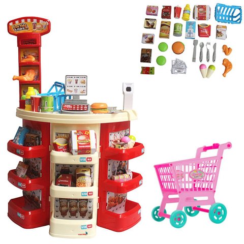 Mercadinho Infantil Mercado Caixa Registradora com 30 Peças e Carrinho de Compras Supermercado Brinq