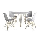 Ver imagem 6 de Mesa Jantar Redonda 110Cm Branca Clips 3 Pés Com 4 Cadeiras Brancas Base Dourada - Cor: Branco
