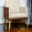 Ver imagem 5 de Poltrona Decorativa Lis Corino e Pé Palito 30 Cm Castanho - Bege Suede Corino
