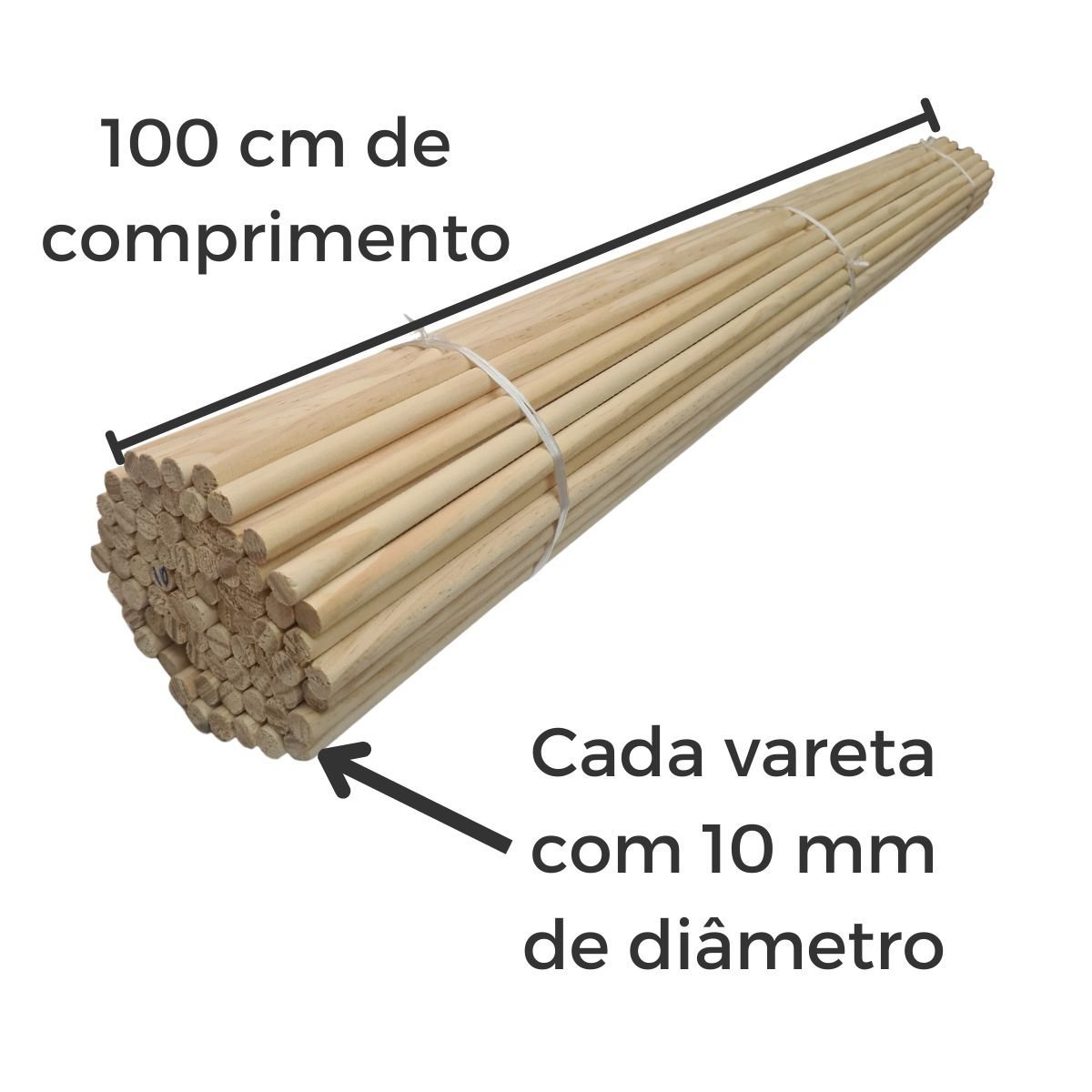 10 Poleiro Bastão Vareta Cavilha Madeira Pinus Liso 10mmx1m - 2