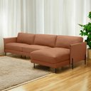 Ver imagem 1 de Sofá Decorativo Karine 5 Lugares Sala de Estar 300cm com Chaise Pés em Aço Couro Conhaque G88 - Gran