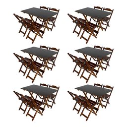Kit 6 Conjuntos De Mesa Dobrável 120X70 Imbuia Com 4 Cadeiras Marrom - 1