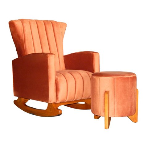 Poltrona Balanço c/ Puff Melinda Veludo Terracota