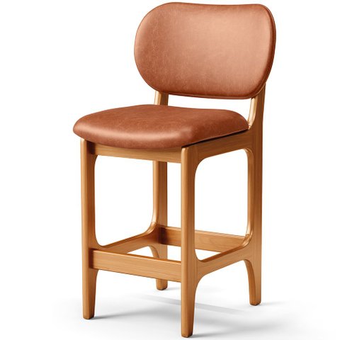 Banqueta Baixa Bar Cozinha Sala Jantar Fixa Betta L02 Imbuia Couríssimo Camel - Lyam Decor Banqueta