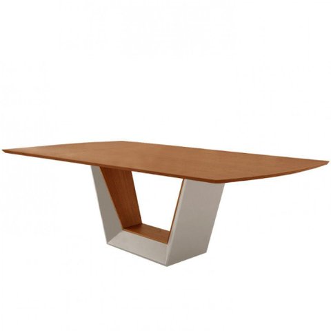 Mesa para Sala de Jantar Rubi 220cm Moderna Mobília Off White com Off White-cinamomo Imbuia