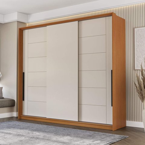 Guarda Roupa Casal 220cm com 3 Portas de Correr e 4 Gavetas 240846 Lisboa Politorno Móveis