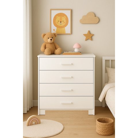 Cômoda Branca 4 Gavetas Alta Resistência Organização Armário Auxiliar