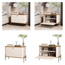 Ver imagem 4 de Conjunto com 2 Mesas de Cabeceira Curva 1 Porta Pés e Puxadores em Metal 76cm Tucupí Bege Off White/Nature/Bronze