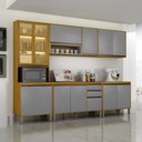 Ver mais imagens de Cozinha Eduarda Plus 5 Peças Cristaleira 260 cm com Vidro Reflecta Aéreo 2PTS Cinamomo/Cinza
